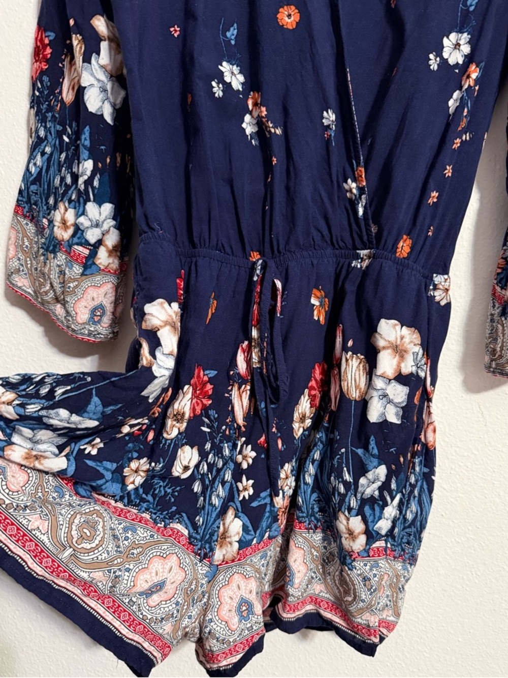 ☀️ Kori America • Navy Floral Wrap Tunic Romper • Women’s Size Small - Picture 3 of 15